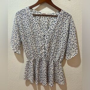 Blue floral white blouse